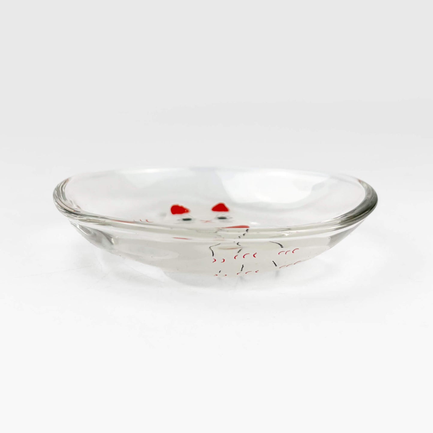 Glass Dish Mamezara Lucky Cat White (3.5"D)