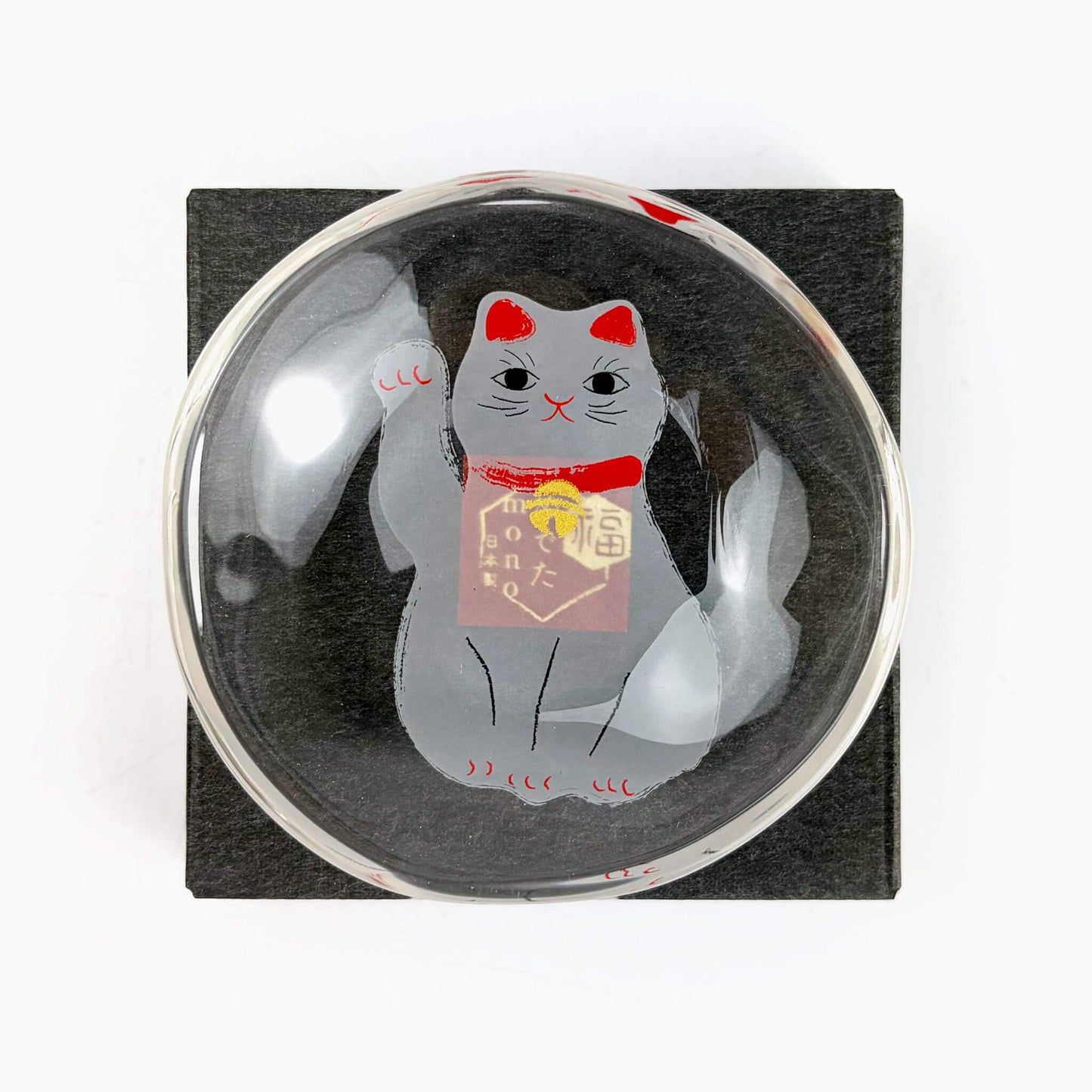 Glass Dish Mamezara Lucky Cat White (3.5"D)