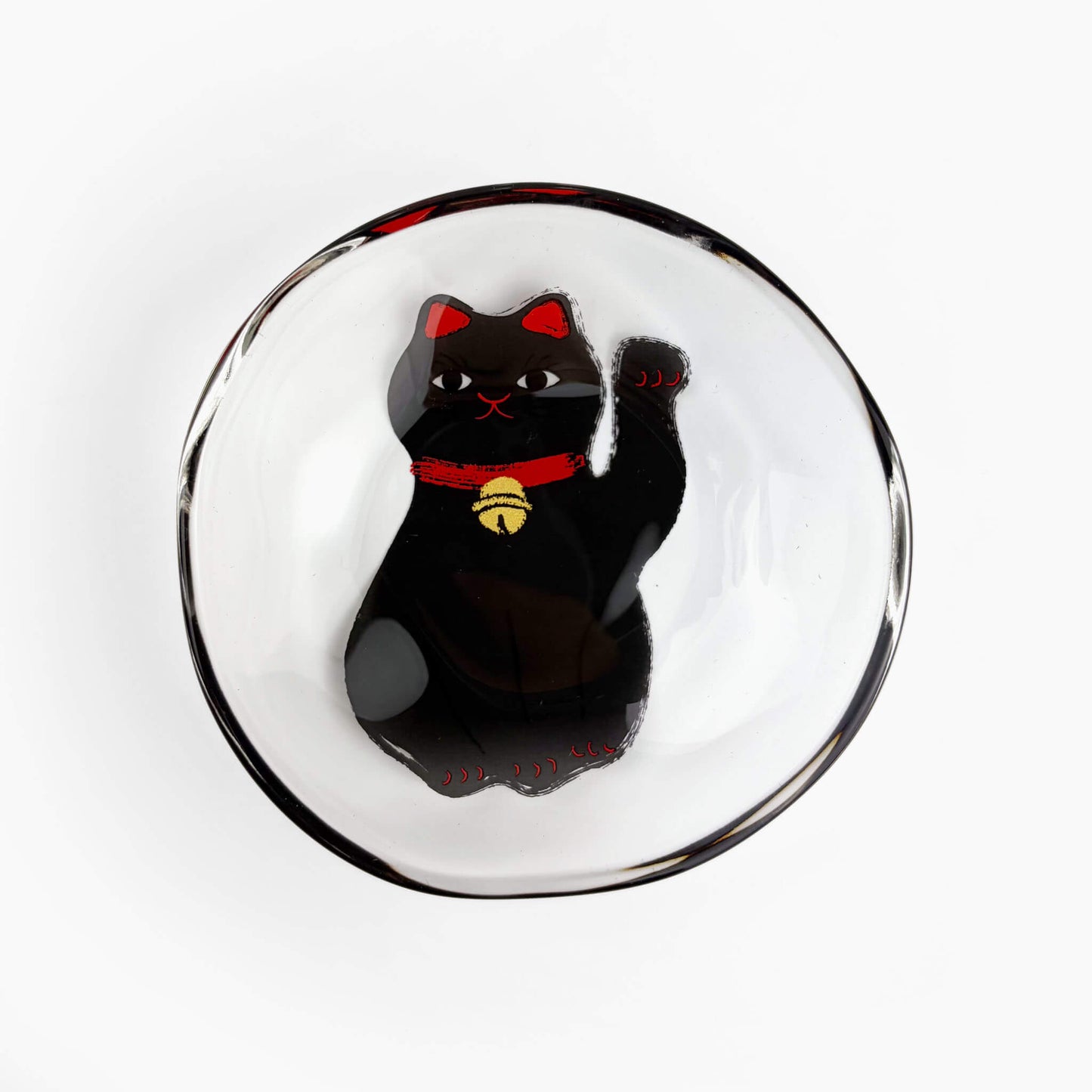 Glass Dish Mamezara Lucky Cat Black (3.5"D)