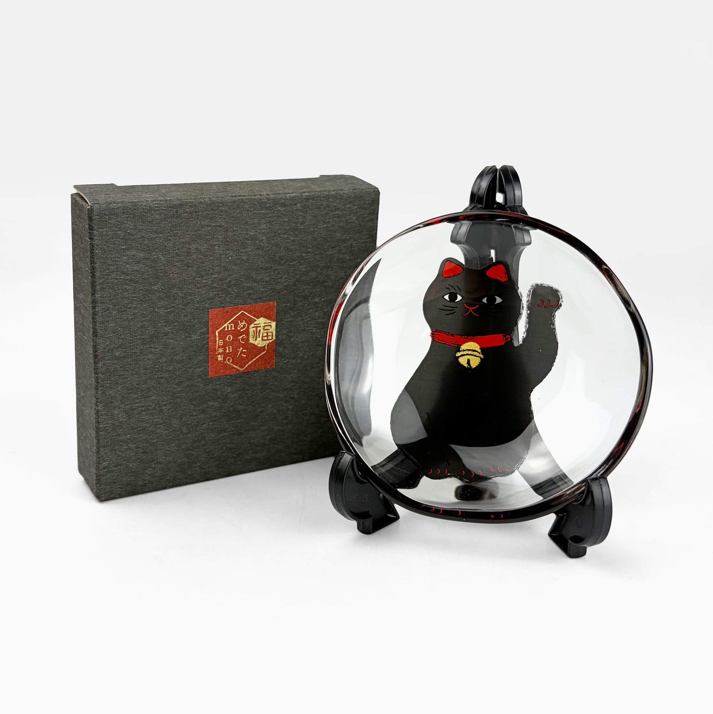 Glass Dish Mamezara Lucky Cat Black (3.5"D)