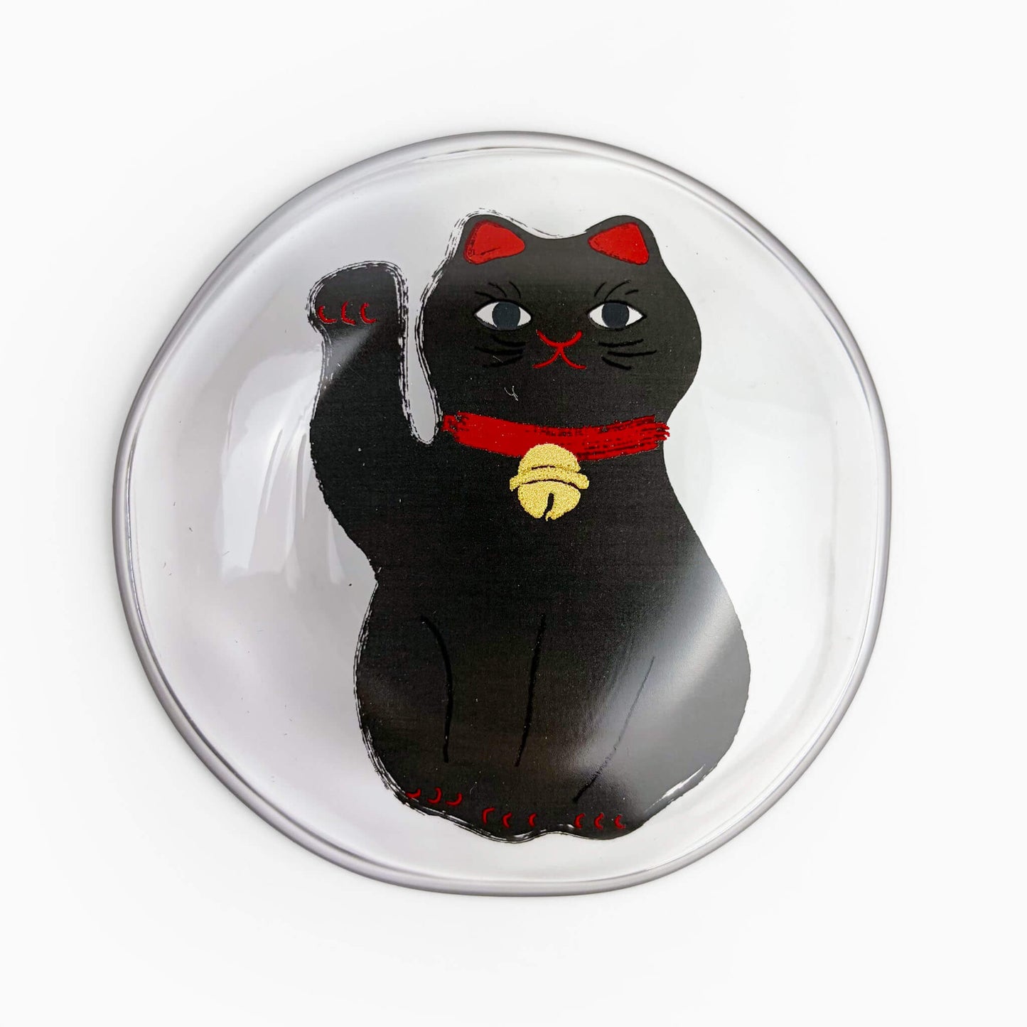 Glass Dish Mamezara Lucky Cat Black (3.5"D)