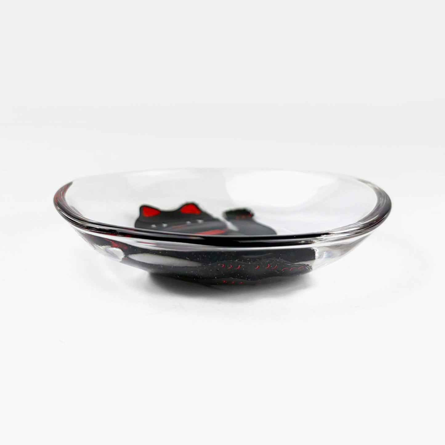 Glass Dish Mamezara Lucky Cat Black (3.5"D)