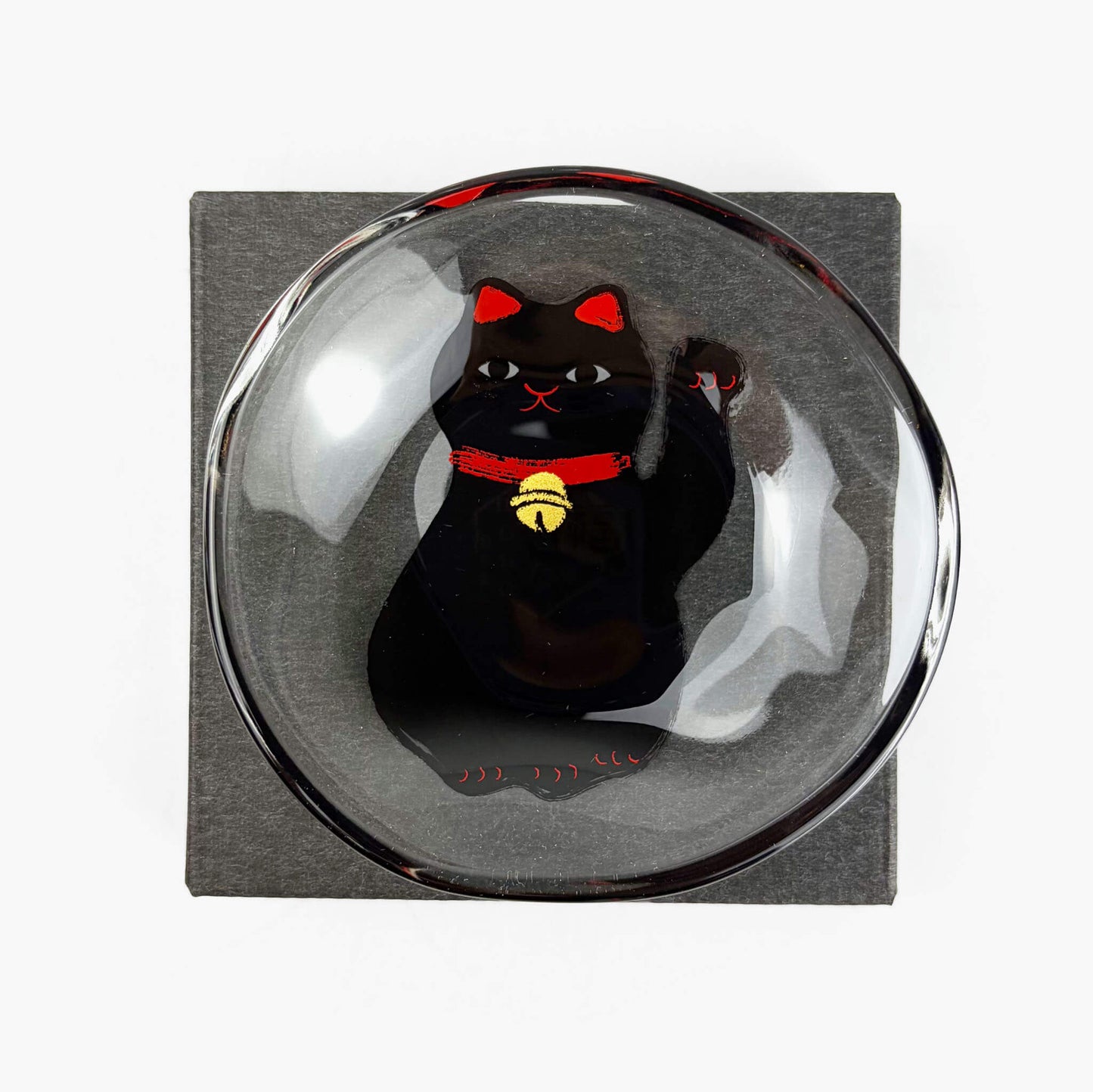 Glass Dish Mamezara Lucky Cat Black (3.5"D)