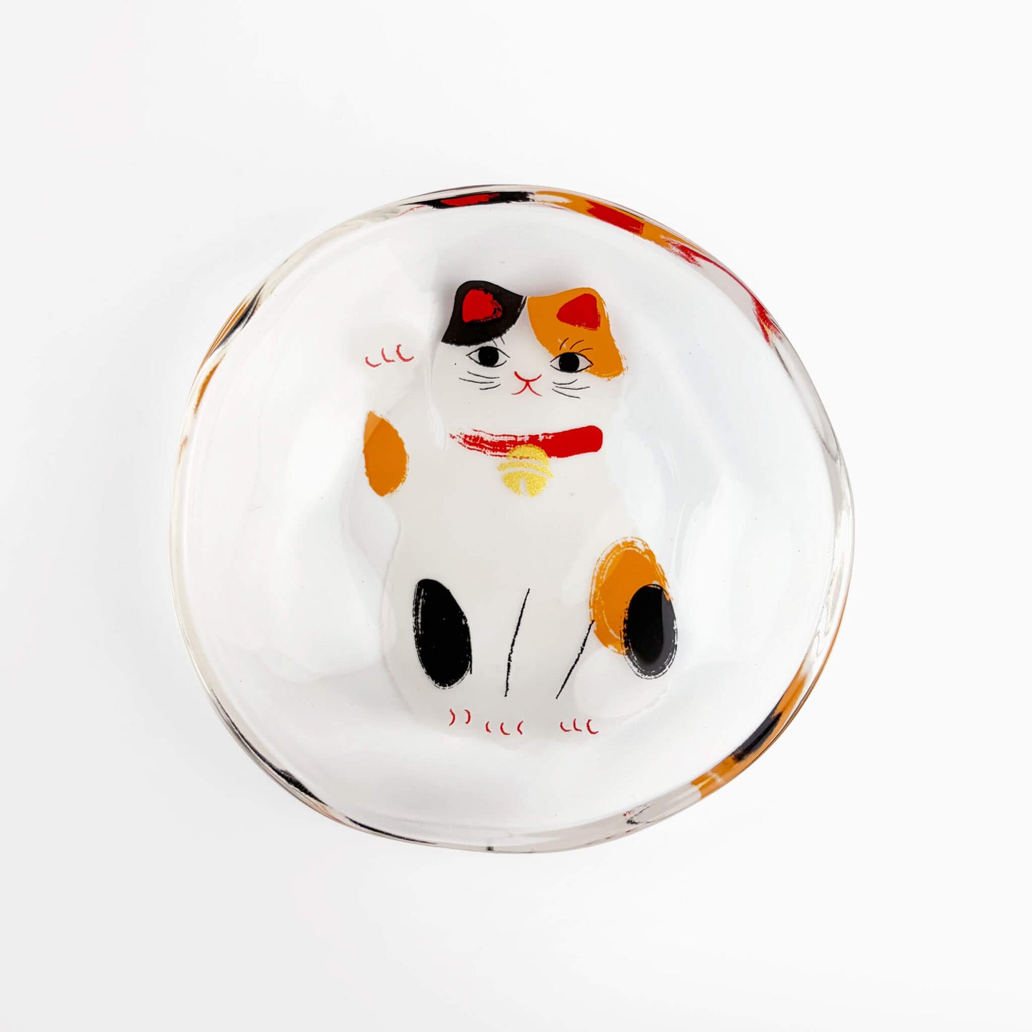 Glass Dish Mamezara Lucky Cat Calico (3.5"D)