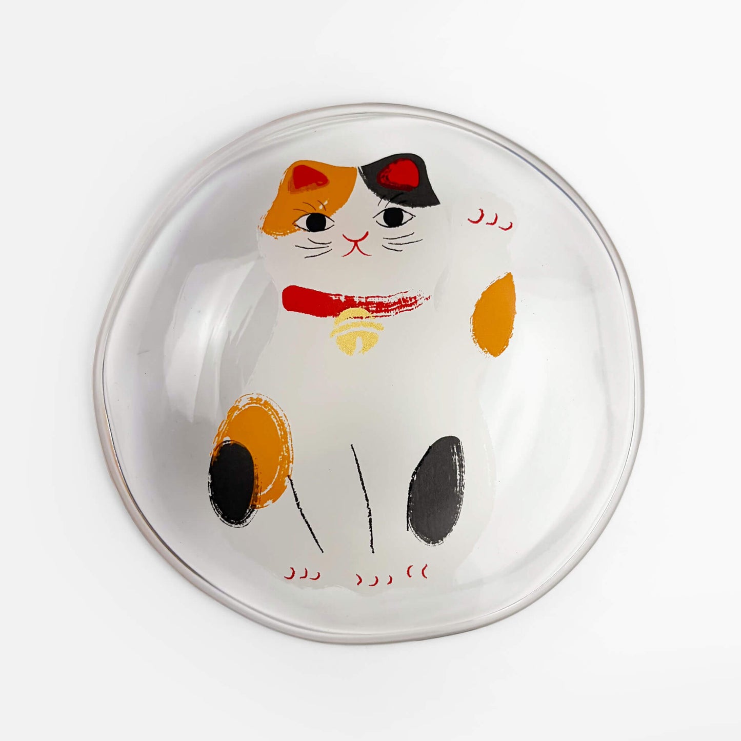 Glass Dish Mamezara Lucky Cat Calico (3.5"D)