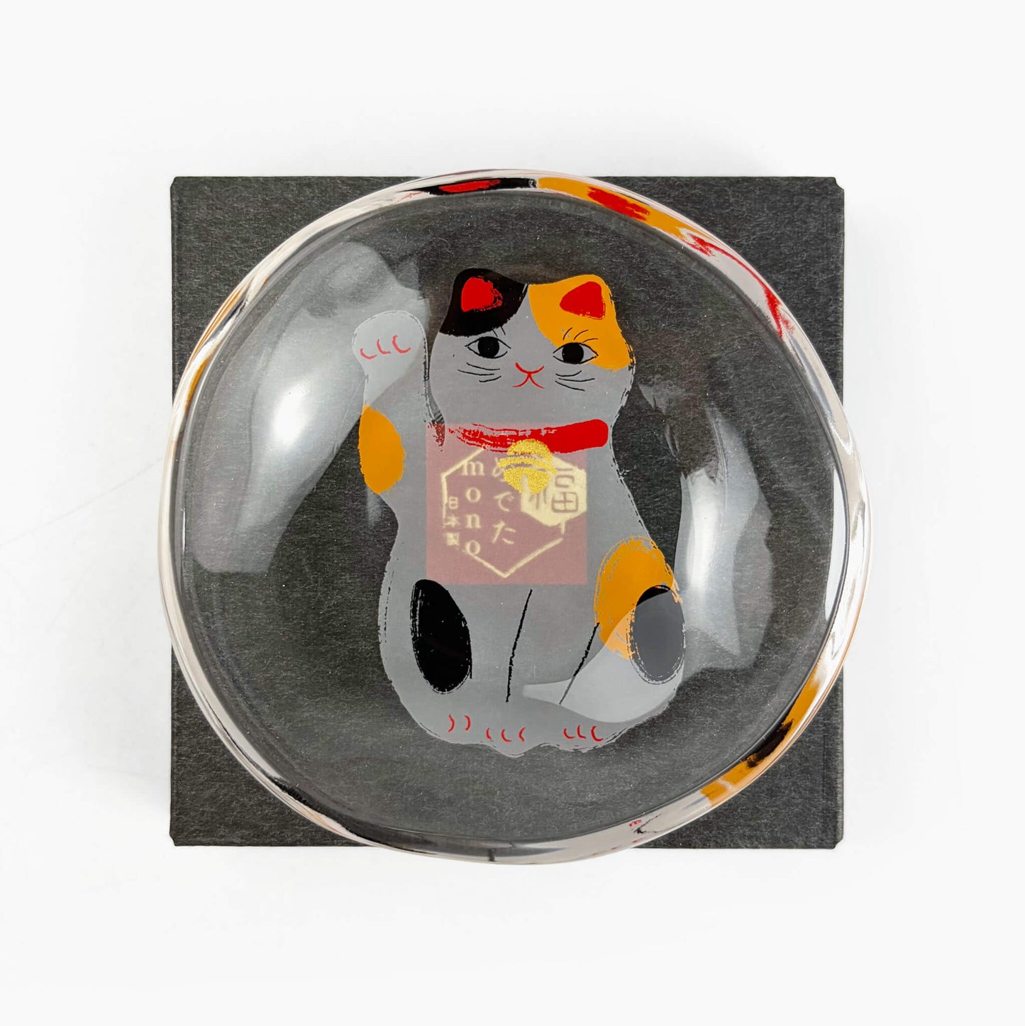 Glass Dish Mamezara Lucky Cat Calico (3.5"D)