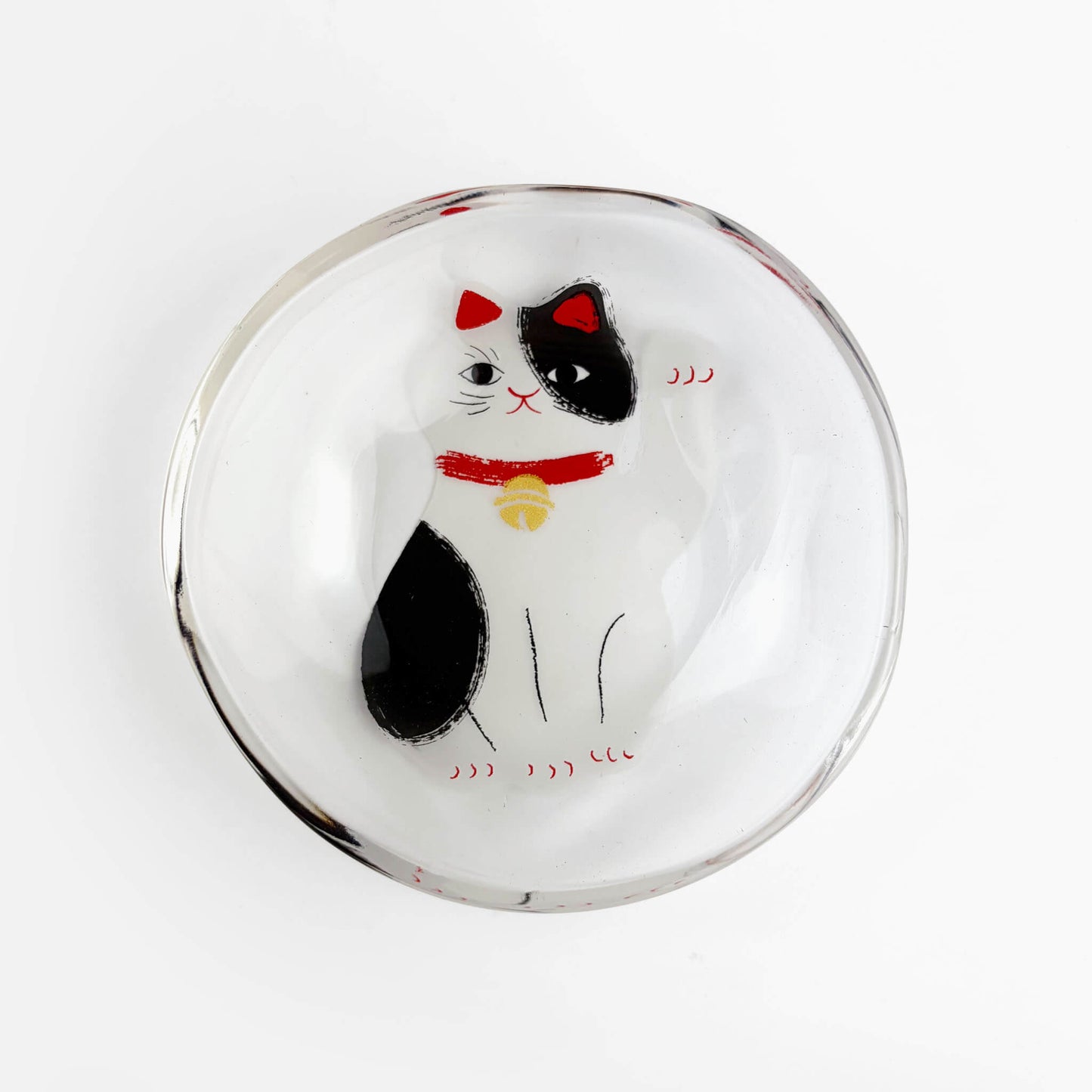 Glass Dish Mamezara Lucky Cat Black/White (3.5"D)