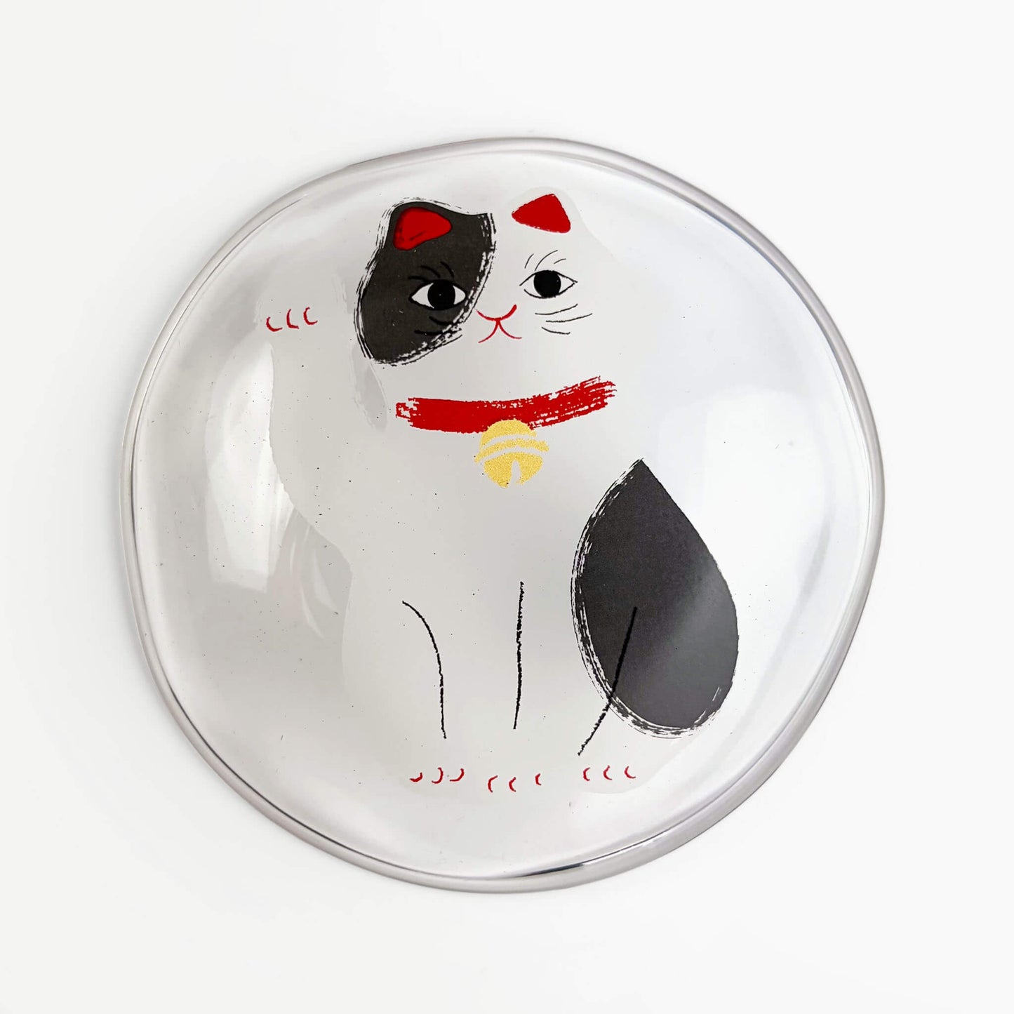 Glass Dish Mamezara Lucky Cat Black/White (3.5"D)