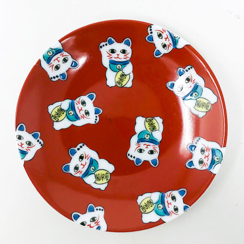 Kutani Dish Lucky Cat (3.75"D) image 0