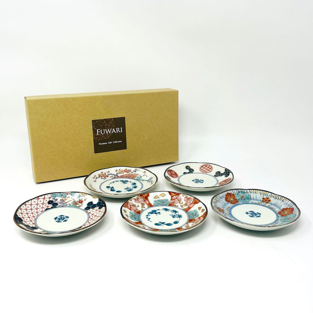 Minokayi Dish Set of 5 Somenishiki Imari  (4.5"D) image 0
