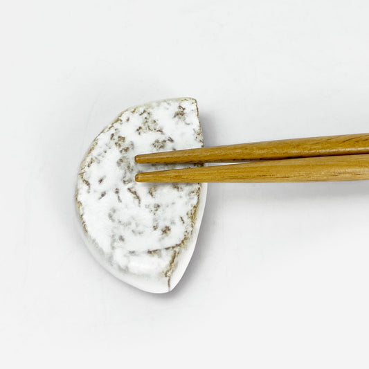 Chopstick Rest Hangetsu White by Higashiyama-Yaki (1.25" x 2") image 0