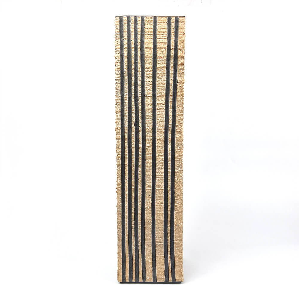 Shigaraki Rectangular Striped Pattern Vase (14.75"H) image 0