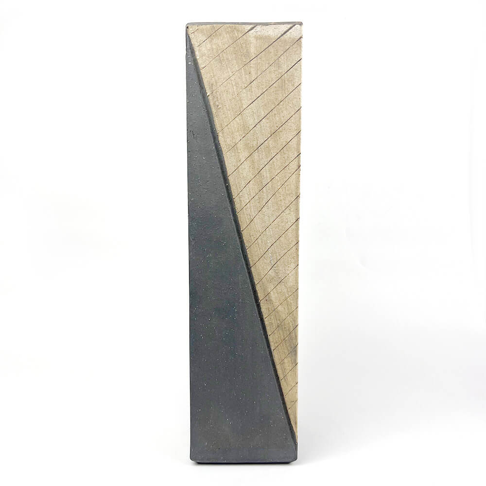 Shigaraki Rectangular Diagonal Pattern Vase (14.75"H) image 2