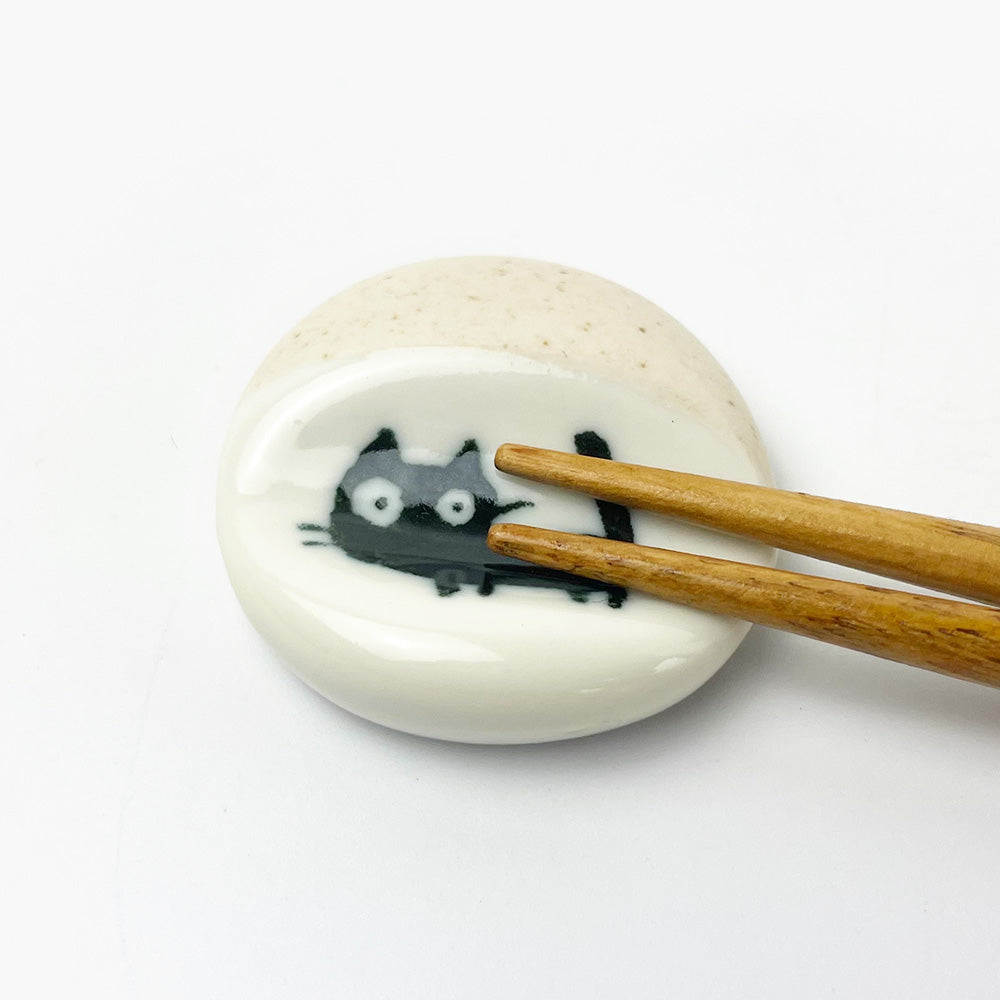 Chopstick Rest Black Cat White (1.5"D) image 1
