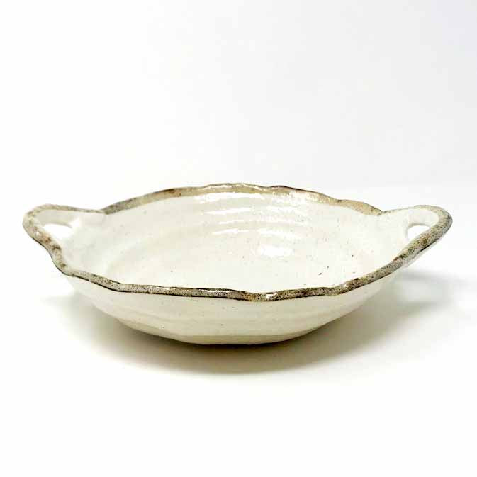 Shallow Bowl w/Handle Shiro Karatsu (10"x8") image 0