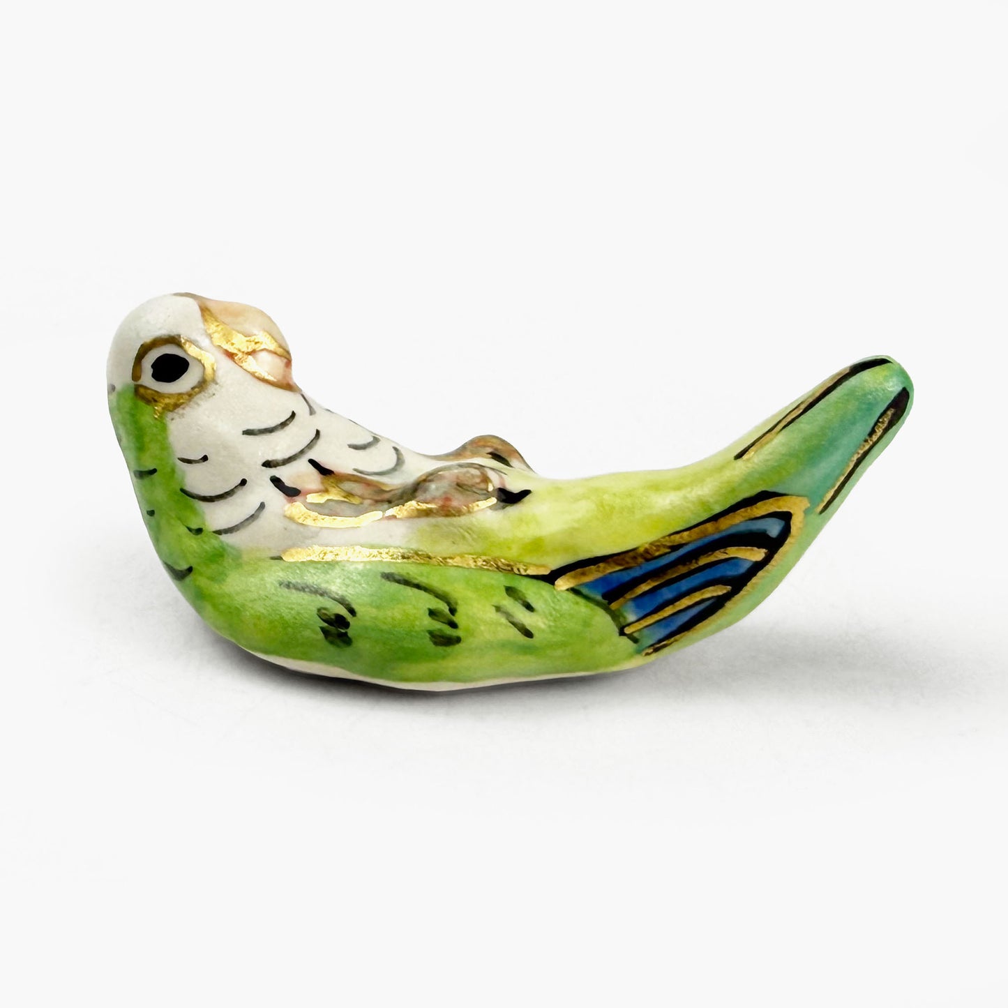 Chopstick Rest Green and White Lovebird by Nae Komatsuka