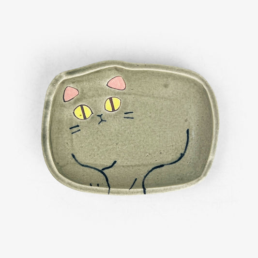 Cat Small Dish Grey (3.75" x 2.75") by Yoji Horikoshi