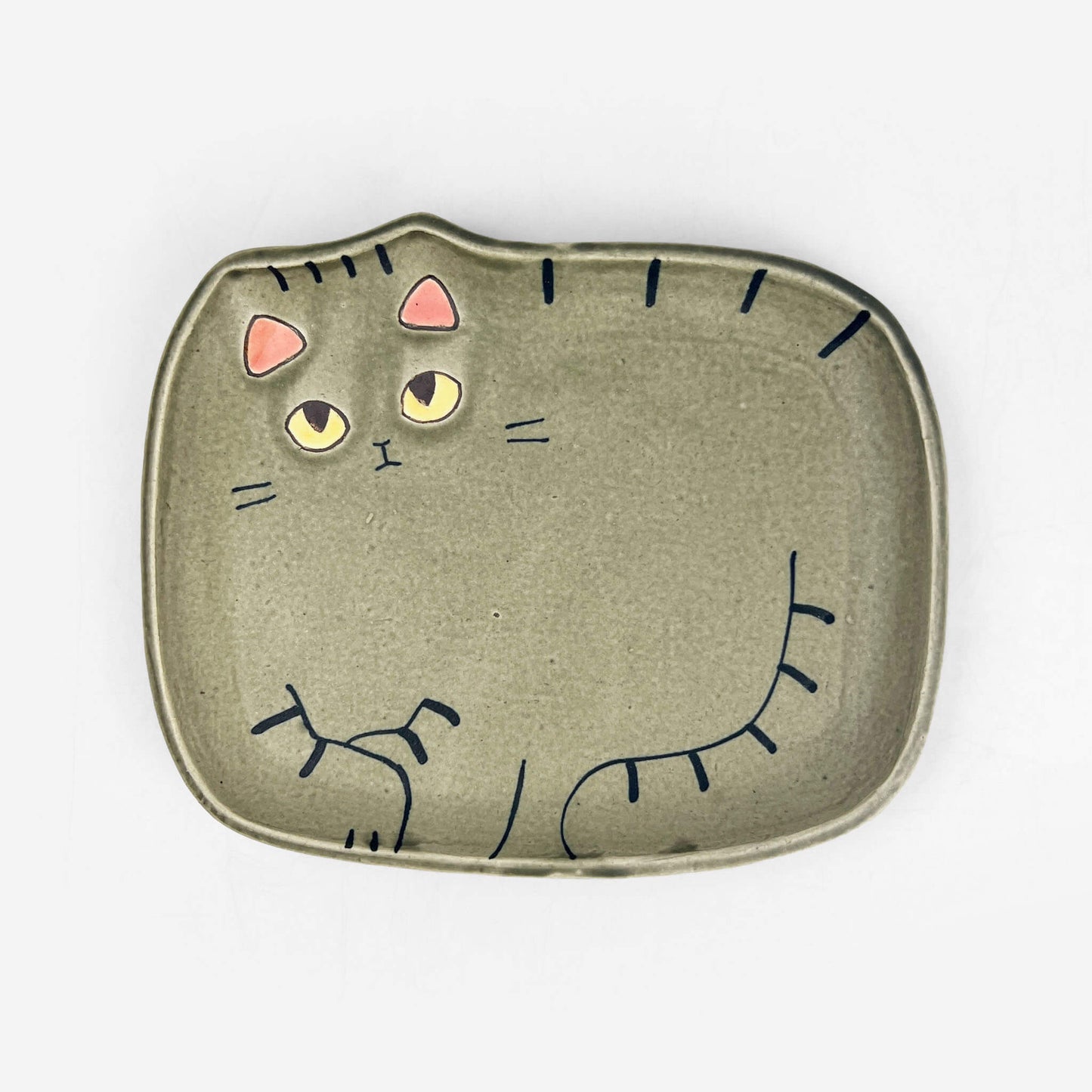Cat Plate Grey Tsugumi (6.75") by Yoji Horikoshi
