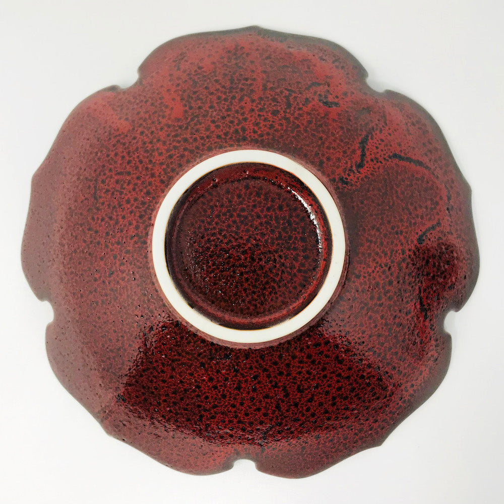Shallow Bowl Dark Red Flower (7.5"D) image 2