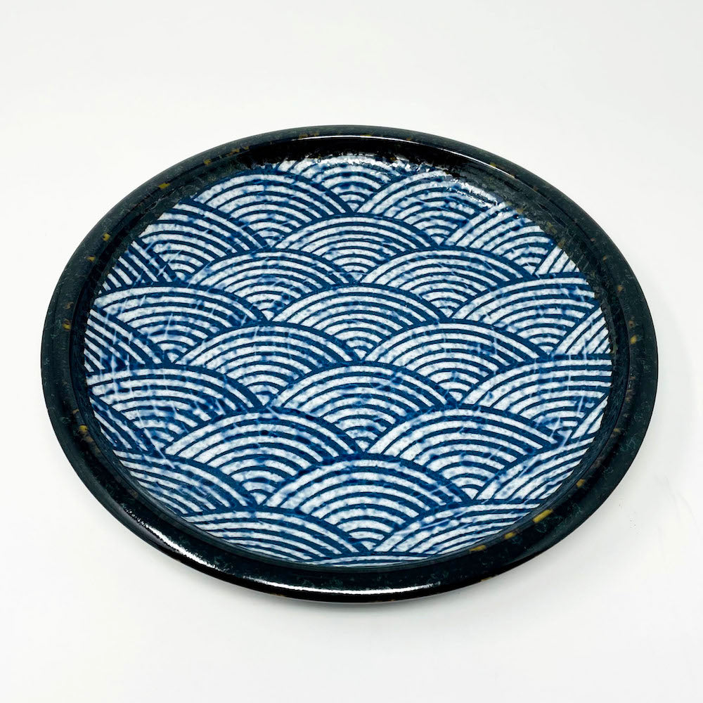 Navy Blue  Seigaiha Kukurite Plate  (9.5"D) image 1