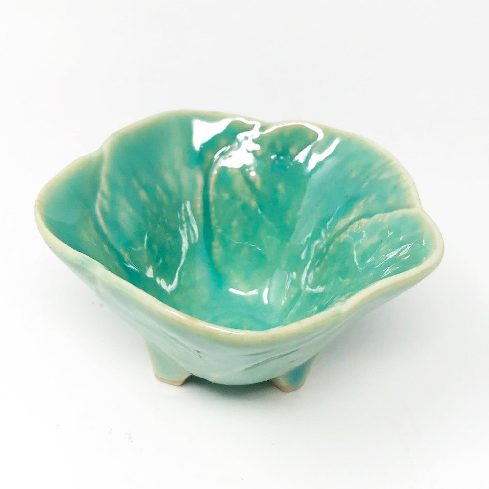 Footed  Kobachi Flower Dish Green (3.25"D) image 1