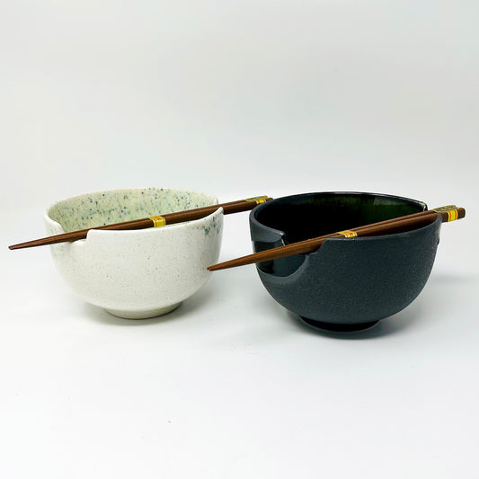 Pair Bowl w/ Chopsticks Irogawari Glass Nagashi (6"D) image 0