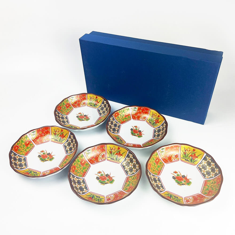 Arita Koimari Kinsai Gold Red Dish Set of 5 image 0
