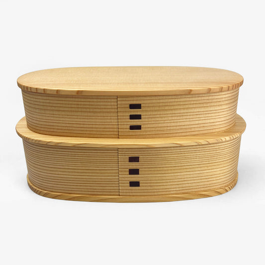 Two-Tiered Wooden Lunch Bento Box  Oval (7.75"D)