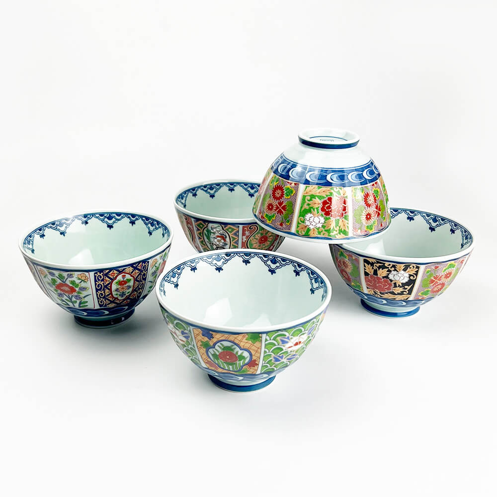 Arita Koimari Chrysanthemum Rice Bowl Set of 5 (4.75"D¼ image 2