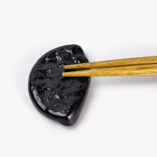 Chopstick Rest Hangetsu Black by Higashiyama-Yaki (1.25" x 2") image 0