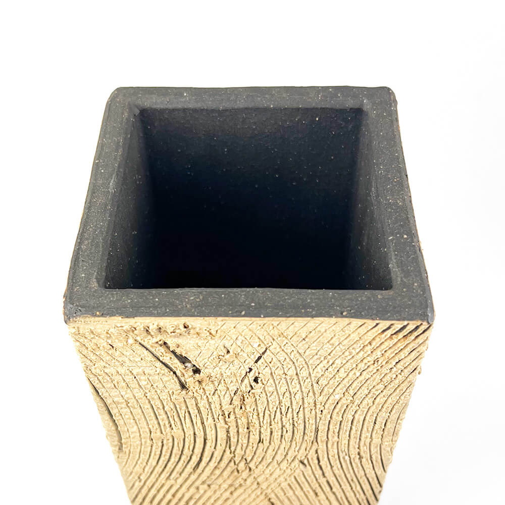 Shigaraki Rectangular Wave Pattern Vase (14.75"H) image 4