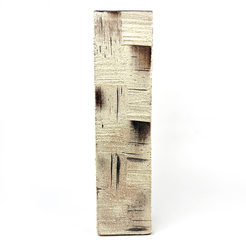 Shigaraki Rectangular Square Pattern Vase (14.75"H) image 3