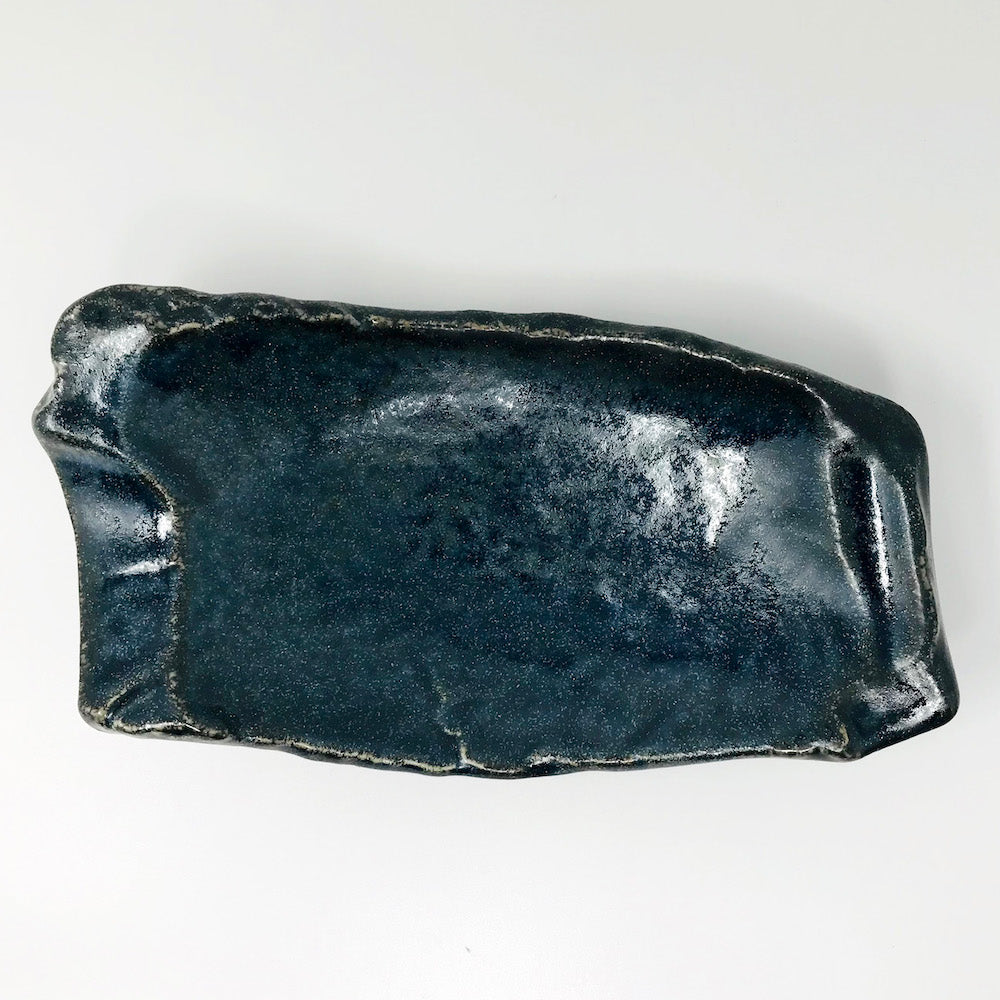 Rec. Footed Plate Navy Blue 紺青長岩向付 (9"D) image 4