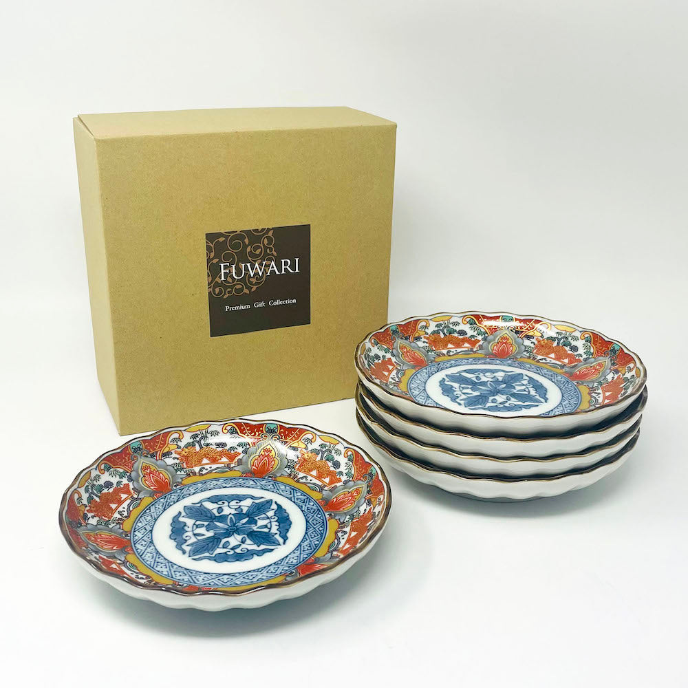 Minokayi Plate Set of 5 Somenishiki Imari  (6.5"D) image 1