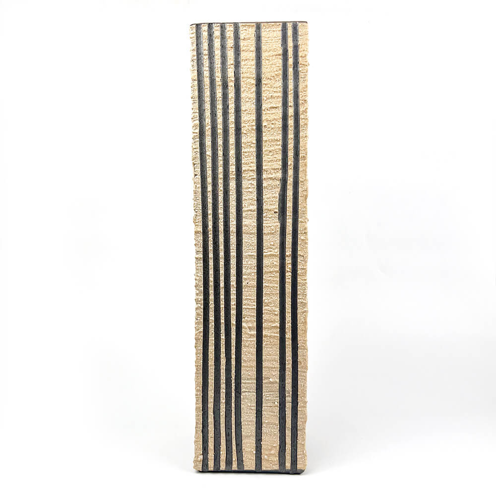 Shigaraki Rectangular Striped Pattern Vase (14.75"H) image 3