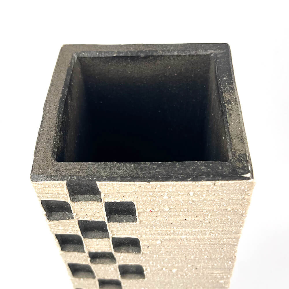 Shigaraki Rectangular Check Pattern Vase (14.75"H) image 4