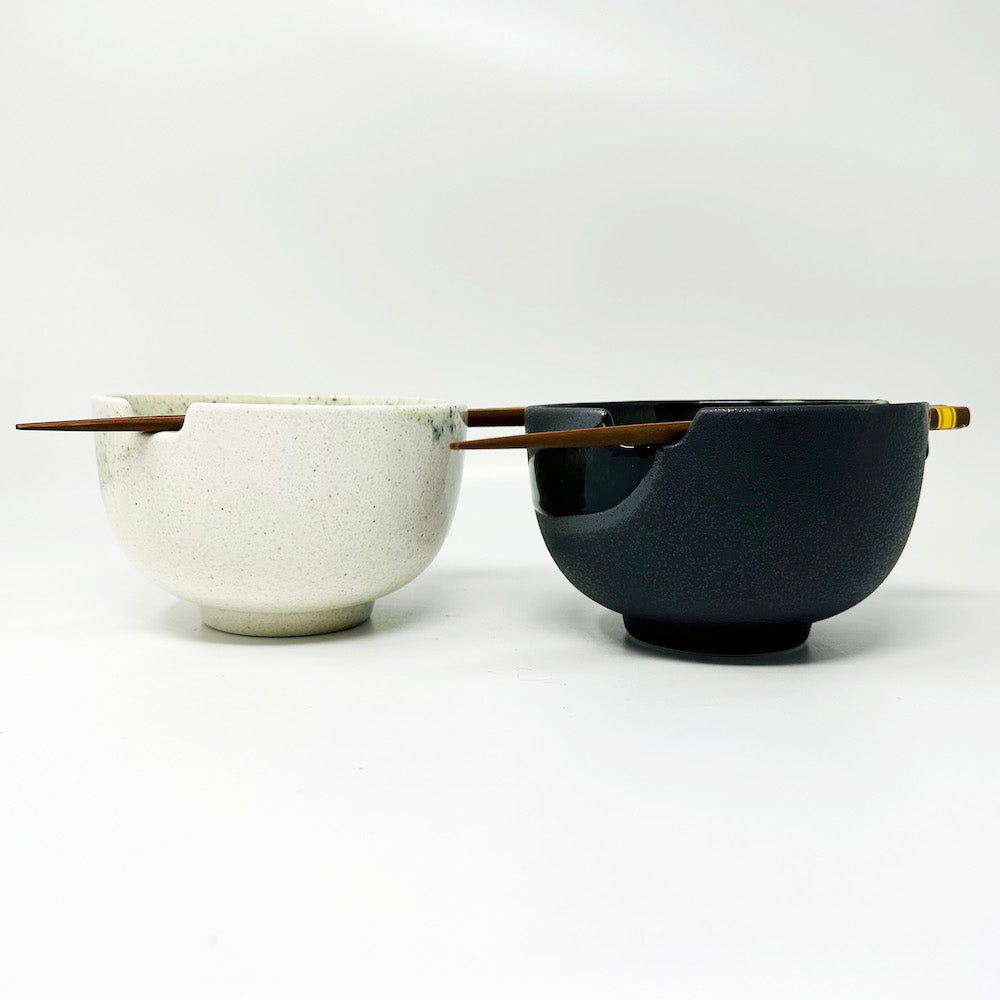 Pair Bowl w/ Chopsticks Irogawari Glass Nagashi (6"D) image 1