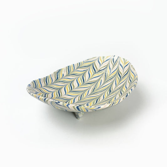 Small Footed Dish Nerikomi Yagasuri (4.5" x 3.5") image 0