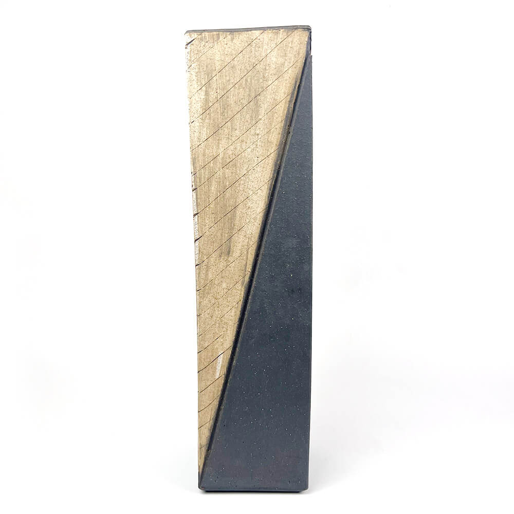 Shigaraki Rectangular Diagonal Pattern Vase (14.75"H) image 3