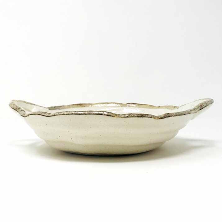 Shallow Bowl w/Handle Shiro Karatsu (10"x8") image 1
