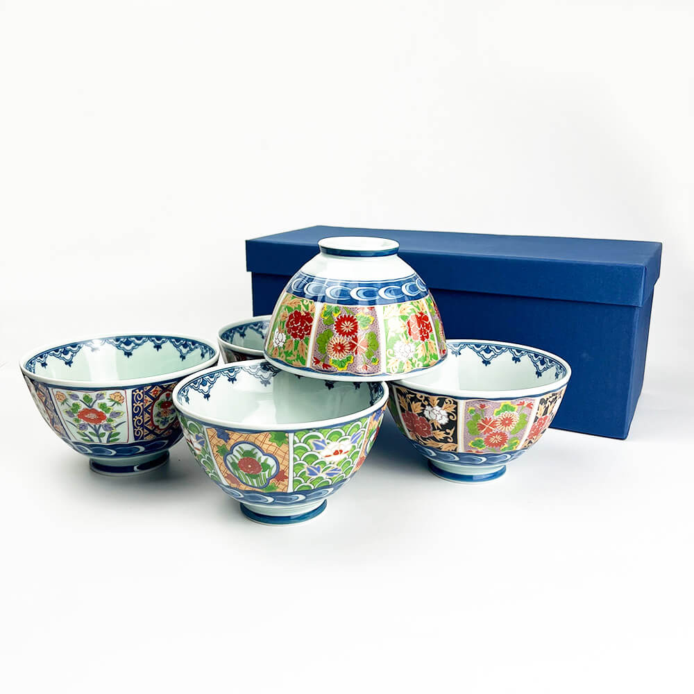 Arita Koimari Chrysanthemum Rice Bowl Set of 5 (4.75"D¼ image 0