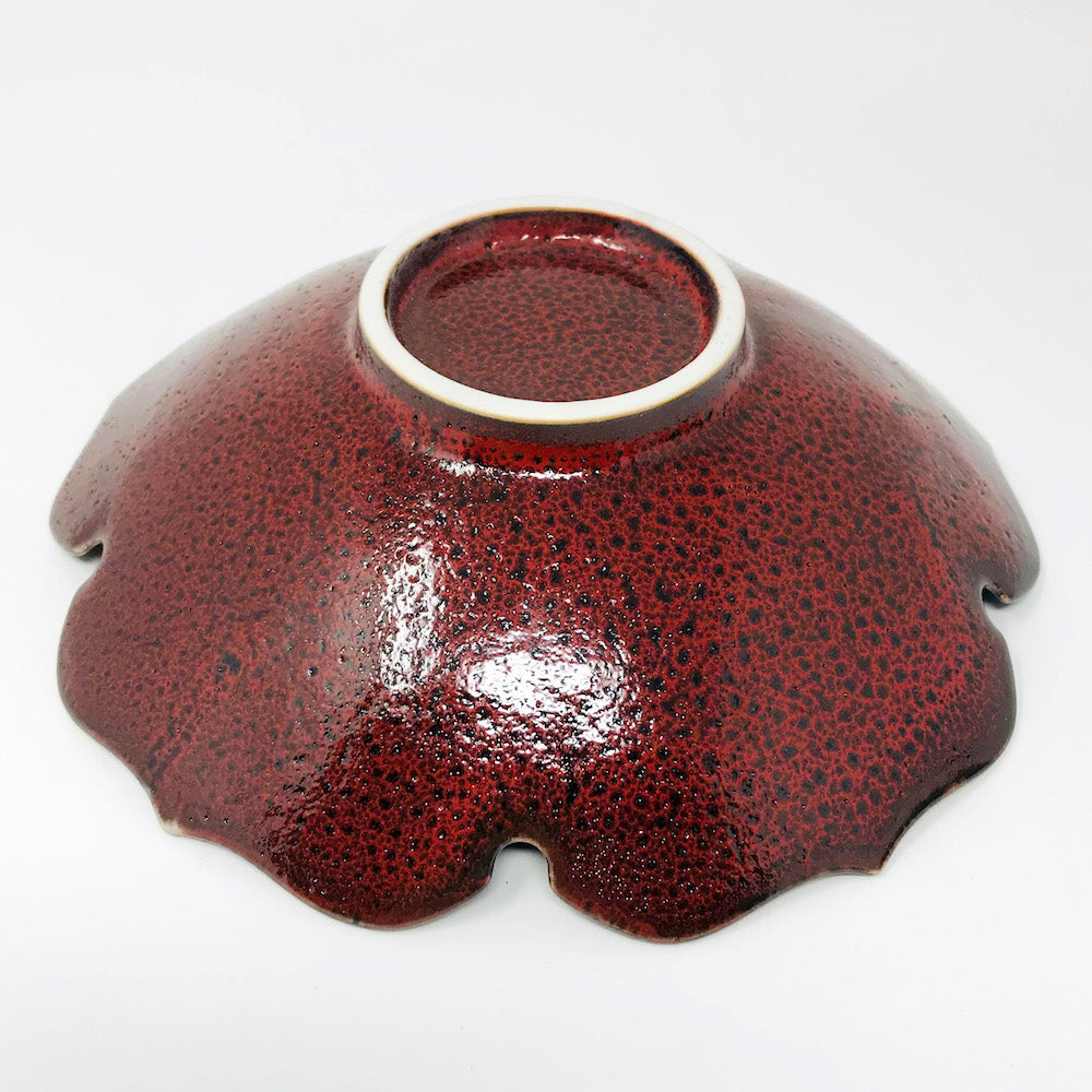 Shallow Bowl Dark Red Flower (7.5"D) image 3