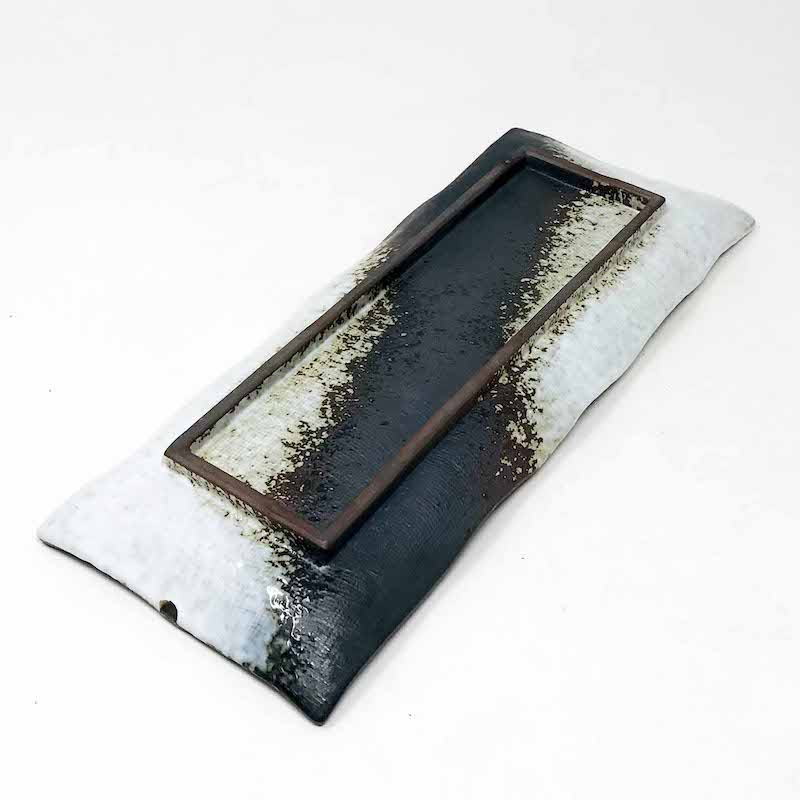 Hakuyu Nagashi Rec.Plate 白釉流し (11" x 4.5") image 2