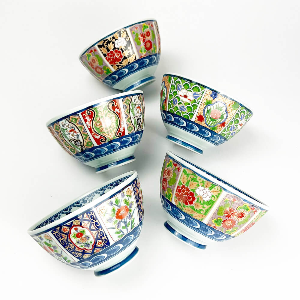 Arita Koimari Chrysanthemum Rice Bowl Set of 5 (4.75"D¼ image 1