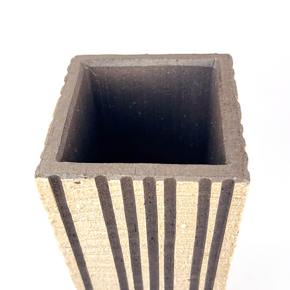 Shigaraki Rectangular Striped Pattern Vase (14.75"H) image 4