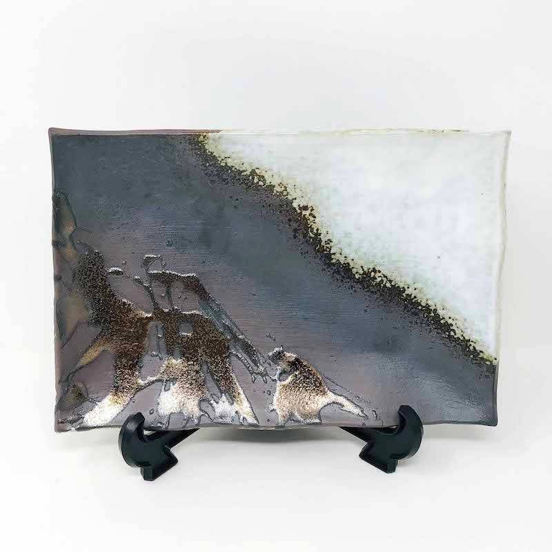 Hakuyu Nagashi Rec.Plate  白釉流し (9"x6") image 1