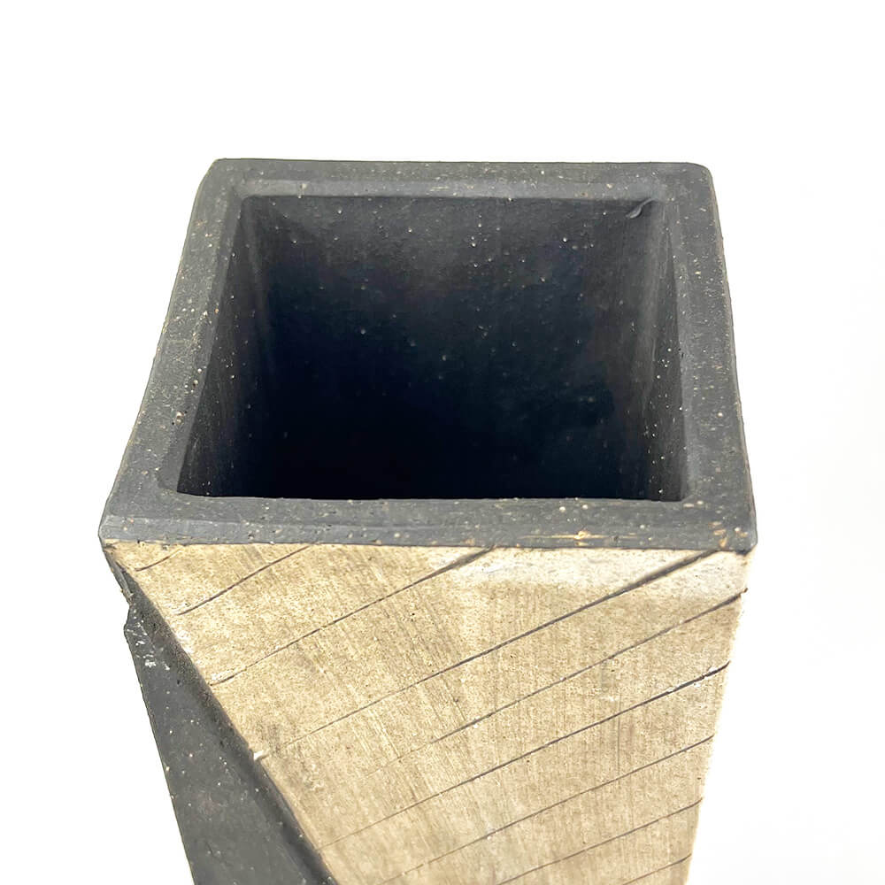 Shigaraki Rectangular Diagonal Pattern Vase (14.75"H) image 4