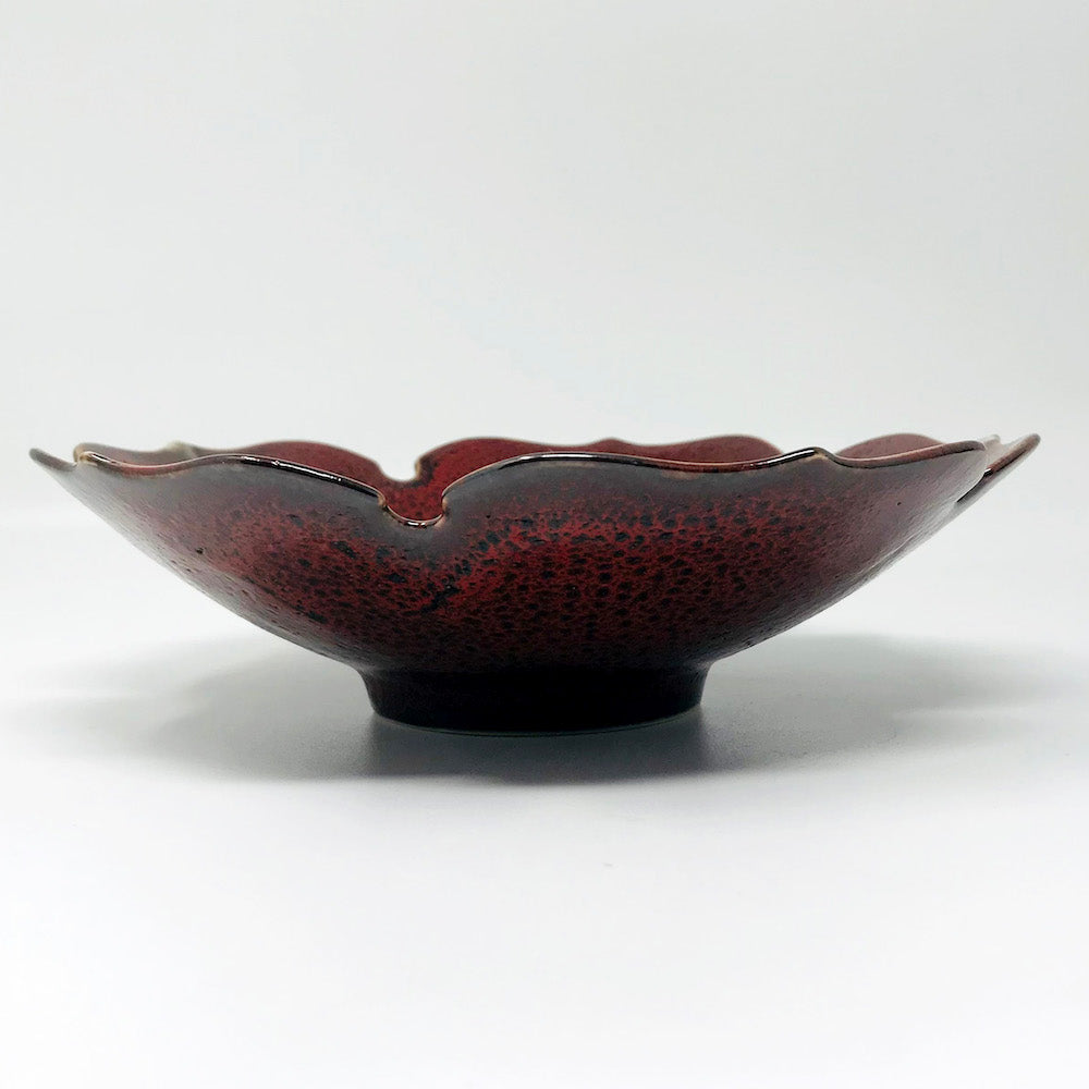 Shallow Bowl Dark Red Flower (7.5"D) image 1