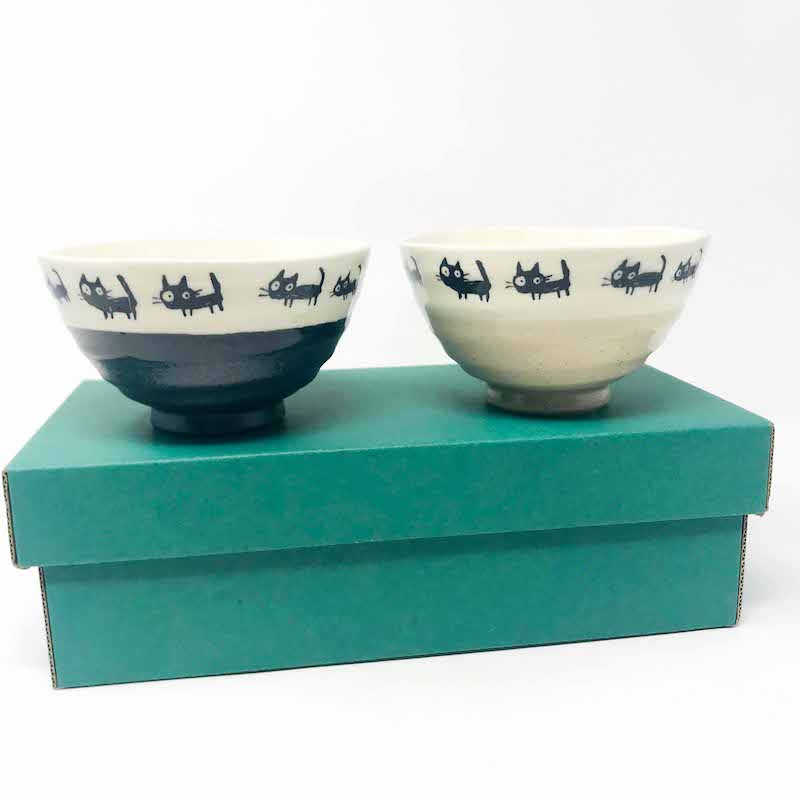Rice Bowl Set of 2 Black Cat image 0