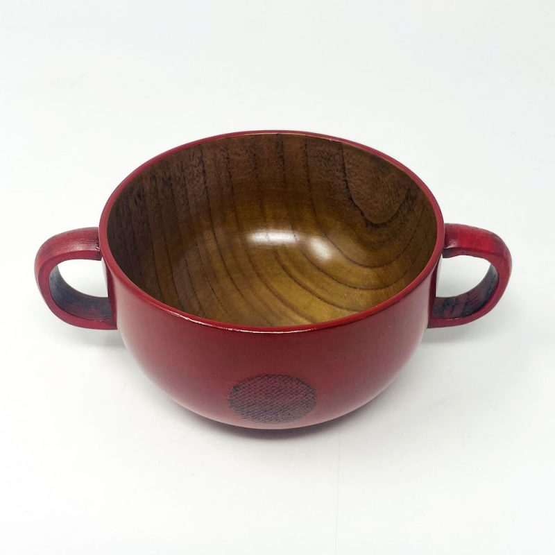 Kid's Wooden Soup Bowl w/handle Red (4"D)